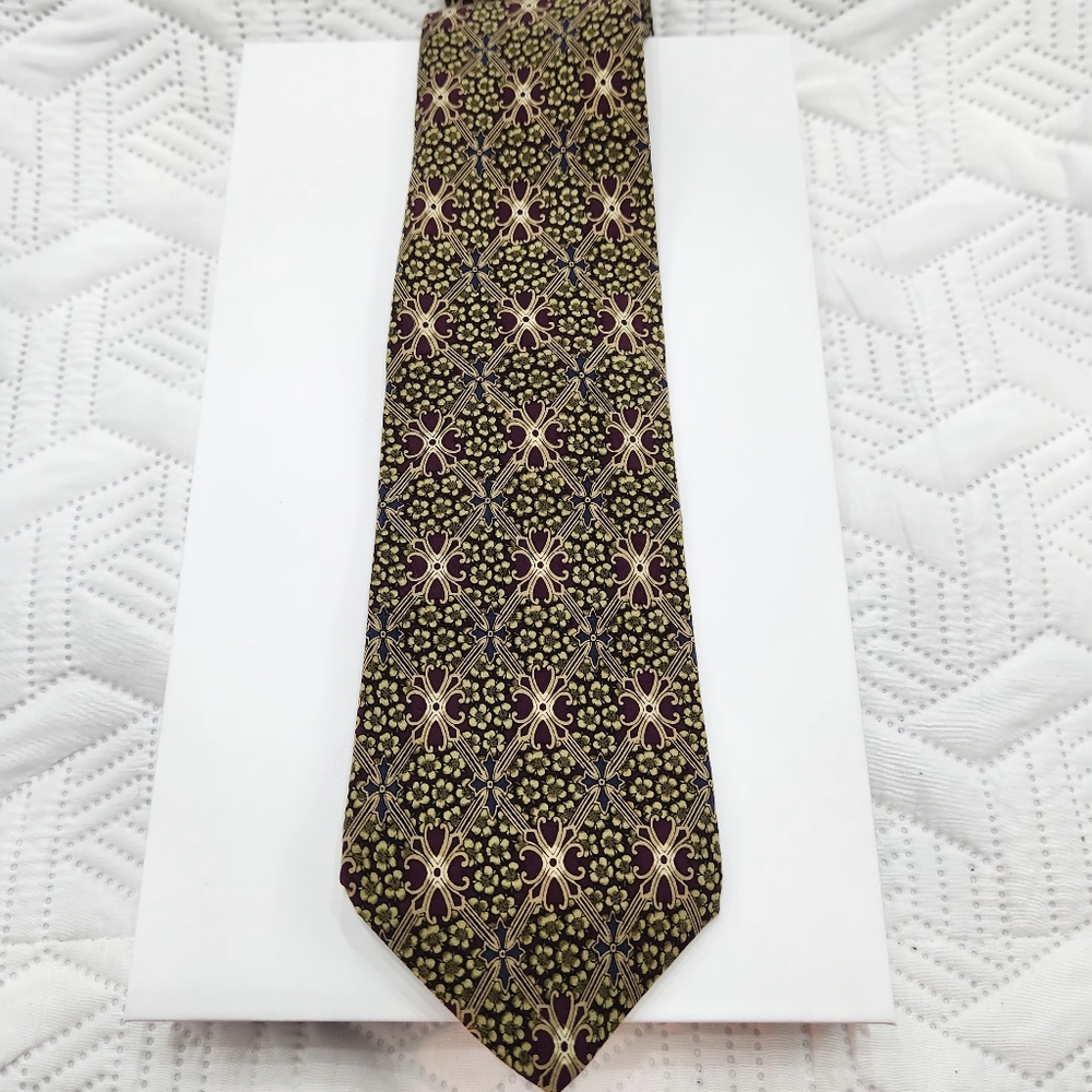 HUNTING HORN NECKTIE Mens Silk Geometric‎ Blue Green Beige Purple Retro